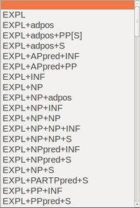 Drop-down window for the attribute Syntactic argument structure